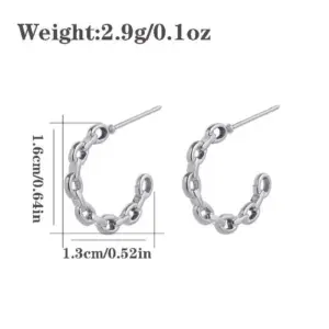 Chain C- Shaped Ear Studs White Gold Color