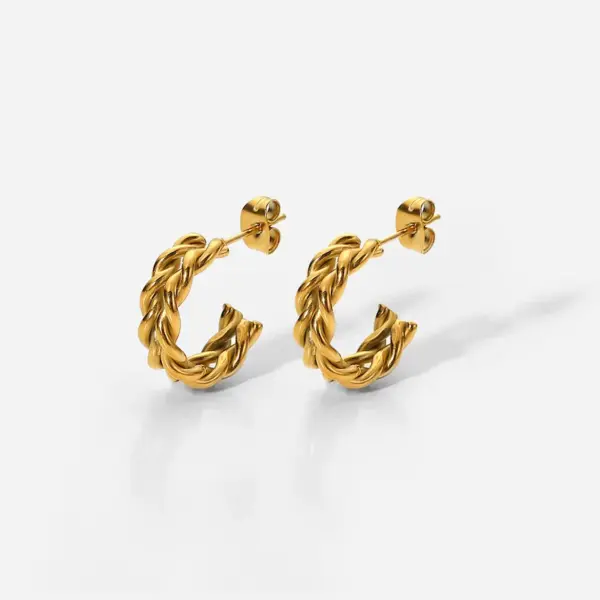Wholesale PVD Coated Real Gold Plated Twist Stainless Steel Fashion Waterproof Non Tarnish 304 Stainless Steel Earrings