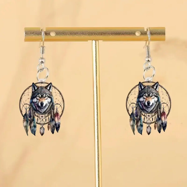 Wholesale Vintage Dreamcatcher Wolf Head Acrylic Earrings