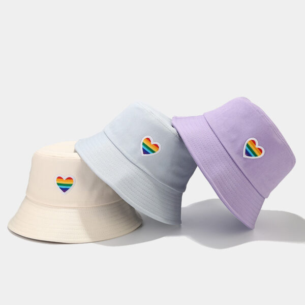 Wholesale Fisherman Hat Trendy Korean Style Pure Cotton Fashion Sun Hat Japanese Style Rainbow Love Foldable Basin Hat Outdoor Sun Hat