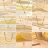 Wholesale Jewelry Simple Style Geometric Heart Shape Titanium Steel Shell Zircon 18K Gold Plated Inlay Layered Necklaces Necklace