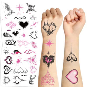 Wholesale Cartoon Y2K pink black love tattoo stickers waterproof holiday party children disposable tattoo stickers