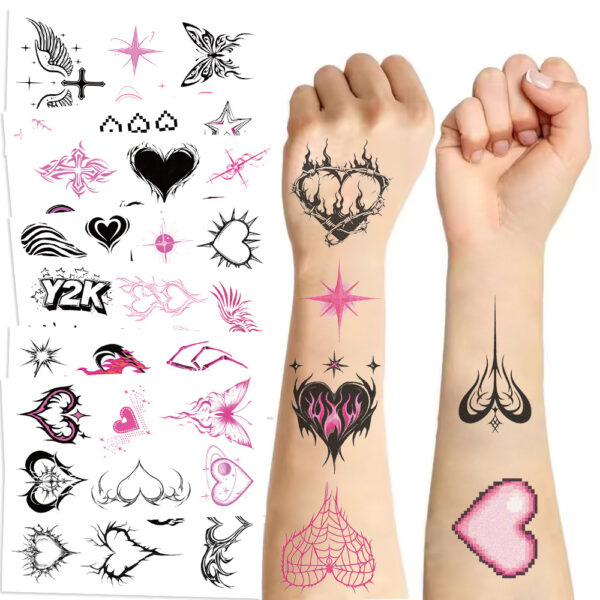 Wholesale Cartoon Y2K pink black love tattoo stickers waterproof holiday party children disposable tattoo stickers