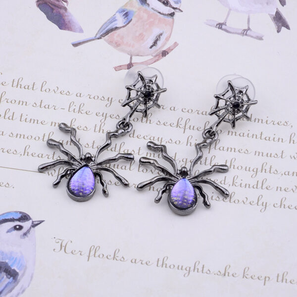 Wholesale Dark Metal Punk Spider Moonstone Earrings