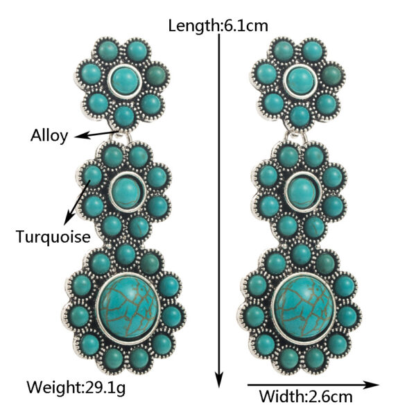 Wholesale Cross-border European and American independent station exaggerated turquoise earrings retro fashion new geometric multi-layer long earrings