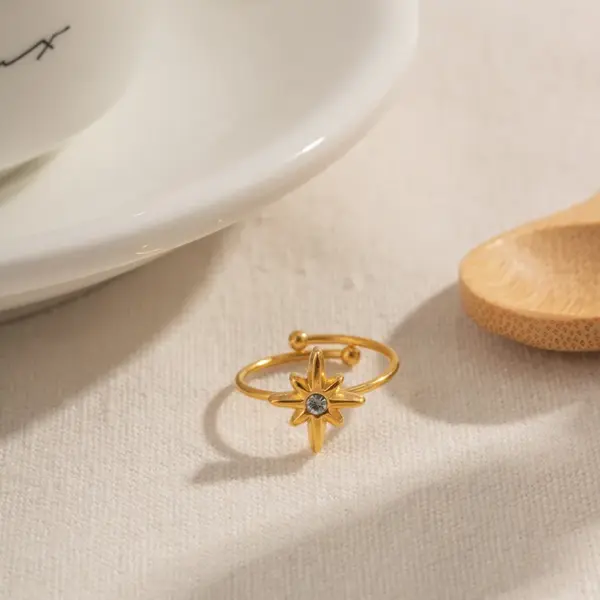 Wholesale Jewelry IG Style Casual Star 304 Stainless Steel Zircon PVD Coated Plating Inlay Open Rings