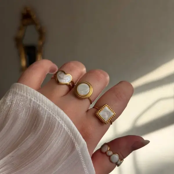 Elegant Stainless Steel Open Ring Adjustable Fashionable Personality Design For Index Finger Vintage Style Round Pattern