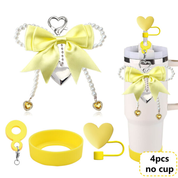 Wholesale South Korea Jewelry Ins Fashion Bow Pearl Mobile Phone Hanging Chain Stanley Cup Couple Love Straw Cap