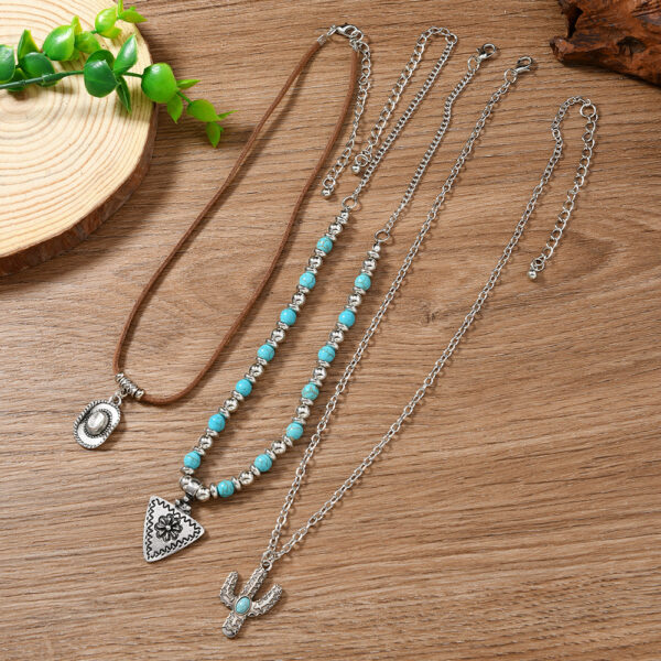 Wholesale Necklace Western Style Cactus Cattle Head Hat Turquoise Flannel Neck Chain