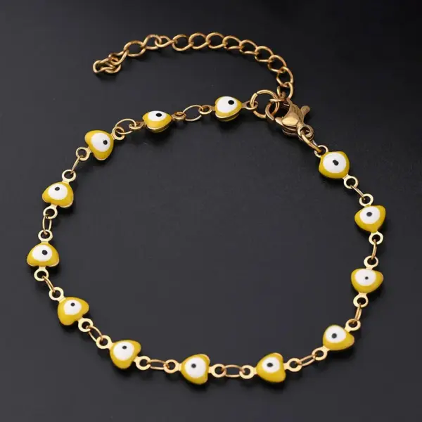 Wholesale Ethnic Style Classic Style Artistic Devil's Eye Heart Shape Simple 304 Stainless Steel 18K Gold Plated Bracelets In Bulk