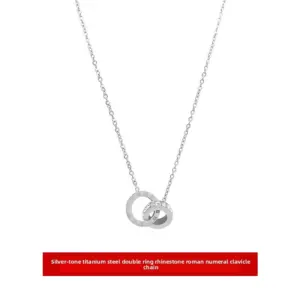 X06017-Double Ring-Necklace-Steel Color