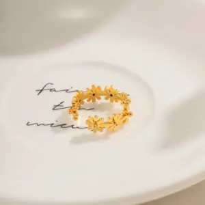 Wholesale Jewelry IG Style Sweet Flower 304 Stainless Steel PVD Coated Plating Open Ring