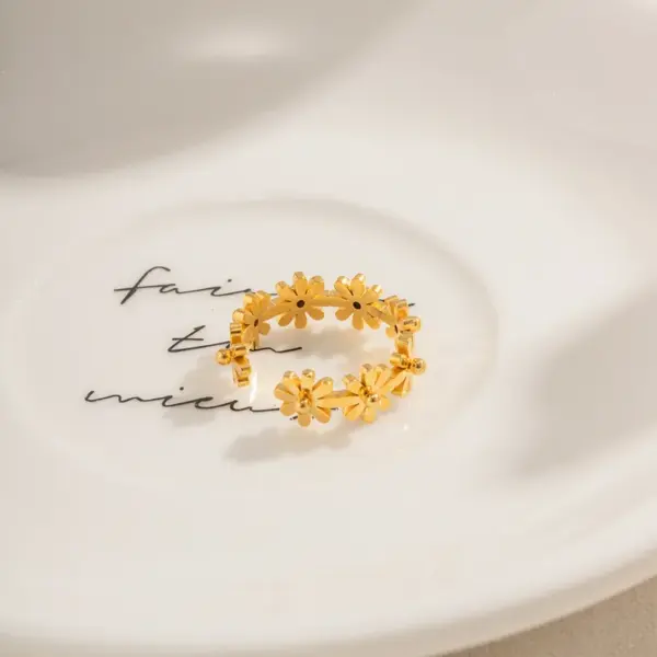 Wholesale Jewelry IG Style Sweet Flower 304 Stainless Steel PVD Coated Plating Open Ring