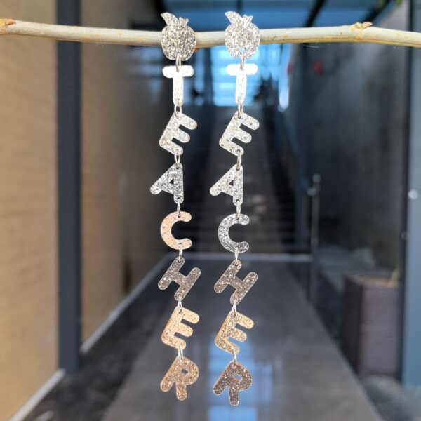 Wholesale Cross-border European and American Opening Season Graduation Season Teachers' Day Acrylic Earrings Long Simple Sequins English Letter Earrings