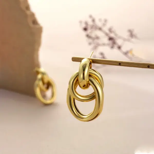 Wholesale 1 Pair French Style Simple Style Classic Style Semicircle Double Ring Copper Ear Studs