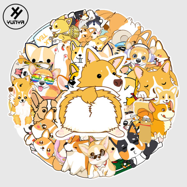 Wholesale 50 sheets of non-repeating cartoon Corgi graffiti animal luggage bike piano car waterproof decorative stickers