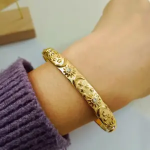 PVD Coated 18K Gold Plated Real Gold Plated Sun Star Moon 304 Stainless Steel Retro Waterproof Non Tarnish Bracelets Earrings