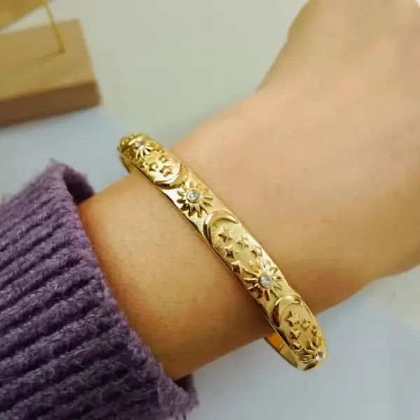 PVD Coated 18K Gold Plated Real Gold Plated Sun Star Moon 304 Stainless Steel Retro Waterproof Non Tarnish Bracelets Earrings