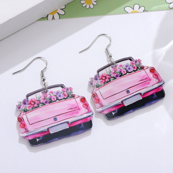 oly-e7ce11b37d4422e9e79c3bac884f3602 Wholesale Cross-border New Spring and Summer Pink Car Flower Acrylic Pendant Earrings Simple Holiday Earrings Gift