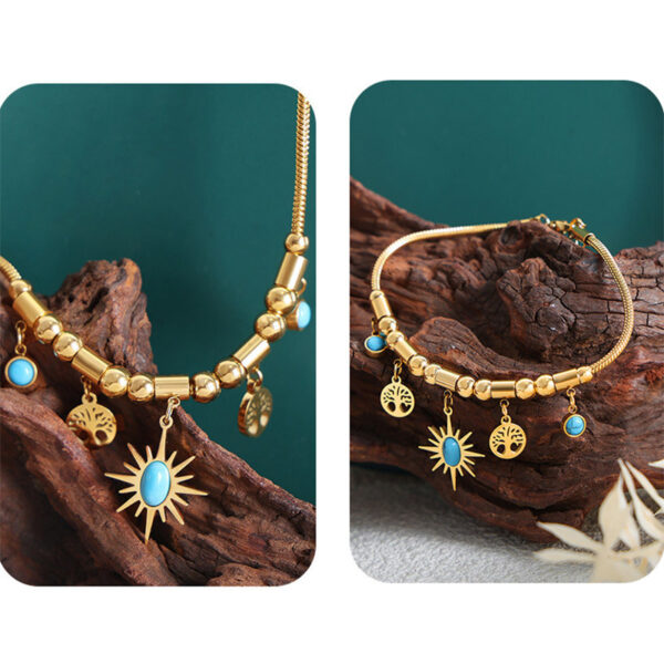 oly-e7d5d539a09d48c8022fc1574f639610 Wholesale European and American Cross-border Turquoise Pendant Necklace Women's Retro Sunflower Clavicle Chain Turquoise Bracelet Fashion All-match Accessories