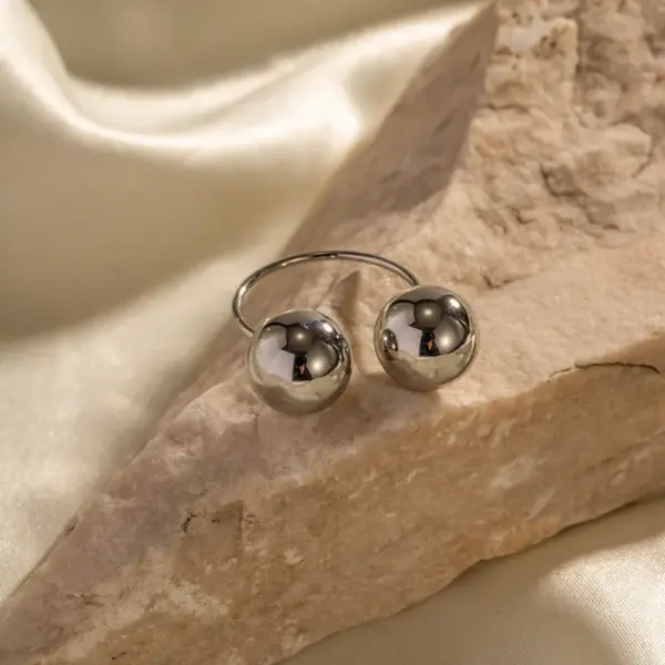 Wholesale Jewelry INS Style Simple Style Ball 304 Stainless Steel PVD Coated Plating Open Ring