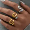 Wholesale PVD Coated Real Gold Plated 18K Gold Geometric 304 Stainless Steel IG Style Minimalist Design Simple Style Waterproof Non Tarnish Open Rings