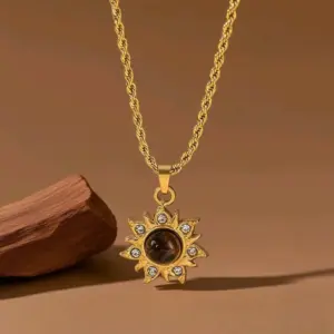 X0411-Sunflower Tiger Eye Stone-Necklace- Gold