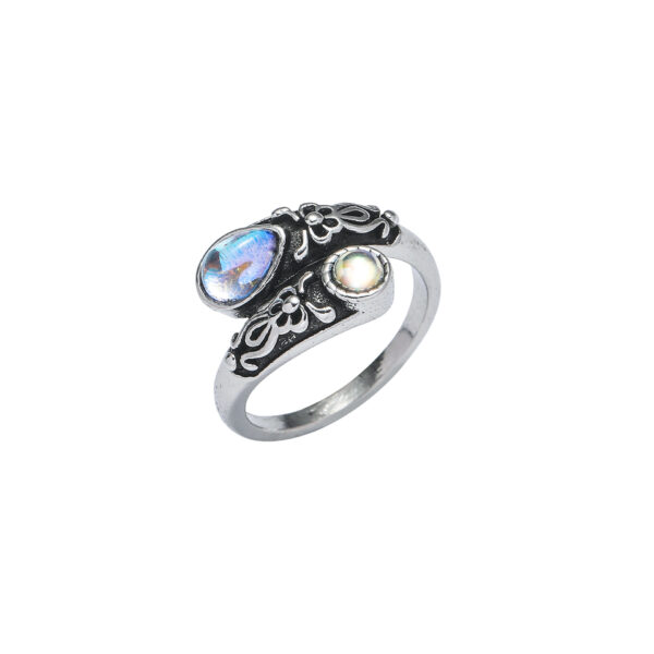Wholesale Vintage Bohemian Moonstone Ring Opening Adjustable Spoon Bow Ring Cross Border Jewelry