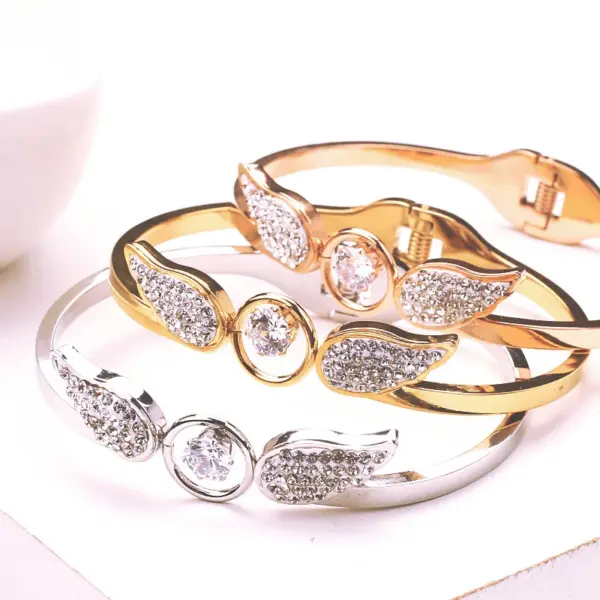 Wholesale Elegant Angel Wings Titanium Steel Inlay Zircon Bangle