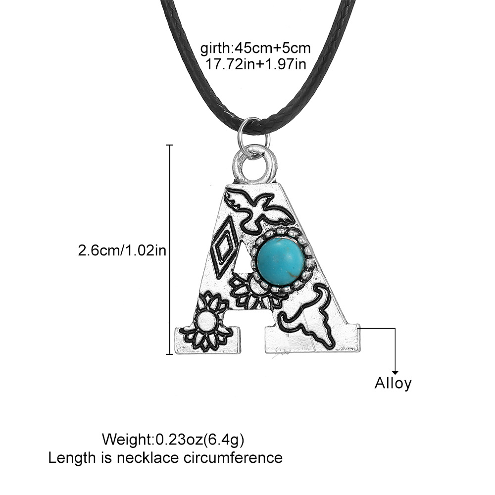 Wholesale Cross-border Alloy English Letter Pendant Necklace Female Western Style Cactus Suower Turquoise Chain Amazon