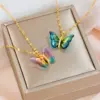 Wholesale 304 Stainless Steel Butterfly Vacuum Plating Artificial Gemstones 18K Real Gold Plated Sweet Inlay Pendant Necklace