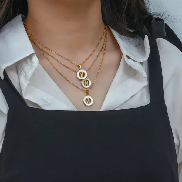 PVD Coated Real Gold Plated 18K Gold Letter 304 Stainless Steel Fashion Waterproof Non Tarnish 304 Stainless Steel Necklace