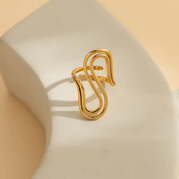 Wholesale Jewelry IG Style Simple Style Geometric Waves 304 Stainless Steel 18K Gold Plated Open Rings