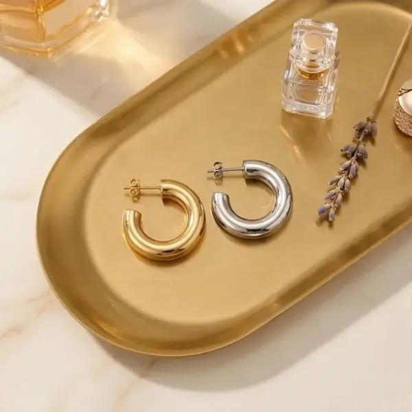 PVD Coated 18K Gold Plated Real Gold Plated C Shape Titanium Steel Simple Style Waterproof Non Tarnish Ear Studs