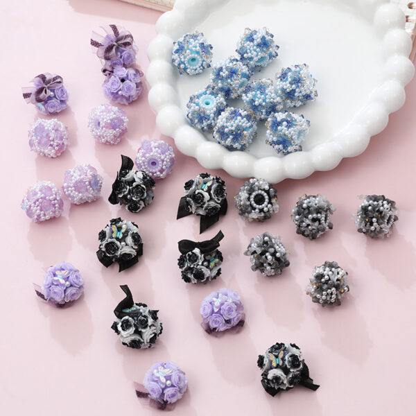 Wholesale Cross-border TK Live Hot Sale Lace Bow Tulip Sticky Flower DIY Hand-made with Holes Flower Ball Beaded Accessories
