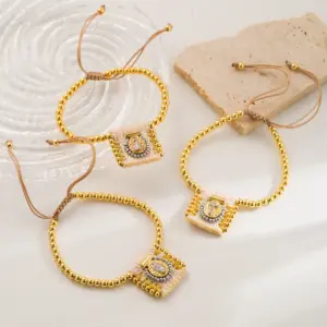 Wholesale Copper 18K Gold Plated Beaded Cross Religious Belief Bracelets