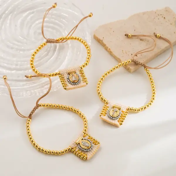 Wholesale Copper 18K Gold Plated Beaded Cross Religious Belief Bracelets