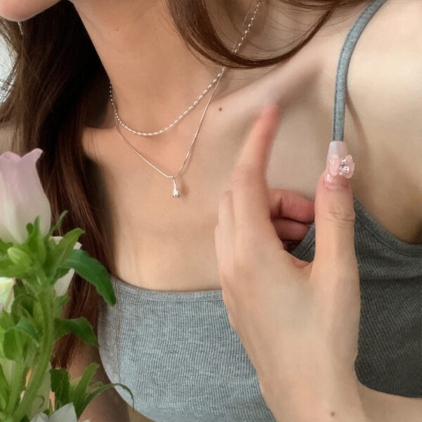 Wholesale Minimalist Double Layer Stacked Necklace 2025 New Popular Ins Niche Water Drop Pendant Clavicle Chain Popular Simple