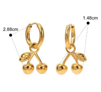 304 Stainless Steel Cherry PVD Coated 18K Gold Plated IG Style Gold Drop Earrings