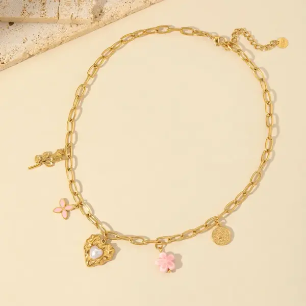 Ion Plating (IP) 18K Gold Plated Star Heart Shape Shell 304 Stainless Steel Sweet Pendant Necklace Multi Charms