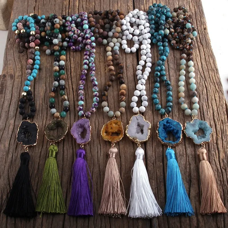 Wholesale Ethnic Style Water oplets Semi-Precious Stone, Glass, Crystal Cluster Beaded Tassel Plating Unisex Pendant Necklace