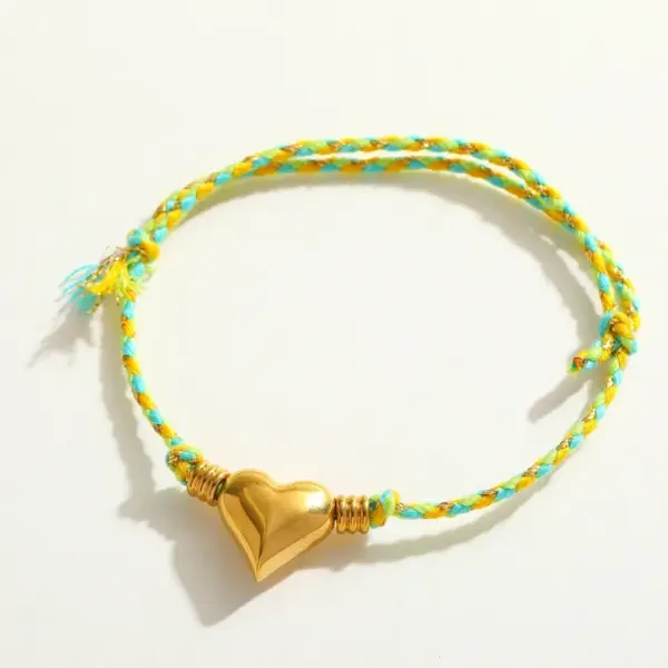 Wholesale Handmade Love Heart Pendant Zircon Embedded Stainless Steel 18K Gold Plated Cotton Rope Bracelet Sweet Cute Jewelry Accessory
