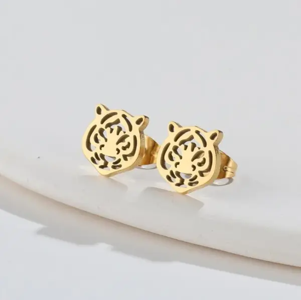 Wholesale PVD Coated 18K Gold Real Gold Plated Tiger 304 Stainless Steel Fashion Waterproof Non Tarnish Earrings