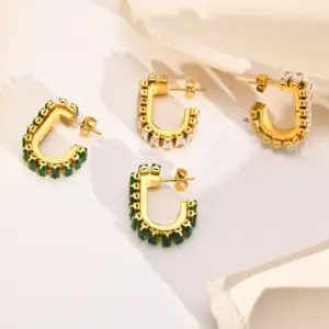 Wholesale Fashion U Shape Plating Inlay 201 Stainless Steel Zircon Stainless Steel Earrings