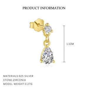 E4823-gold color/single drop shape / 925 silver