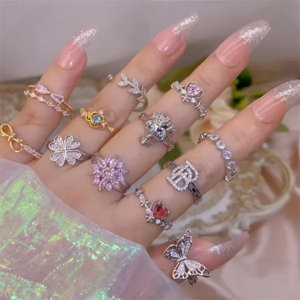 Wholesale Copper Plating Inlay Leaf Heart Shape Skull Zircon Open Rings