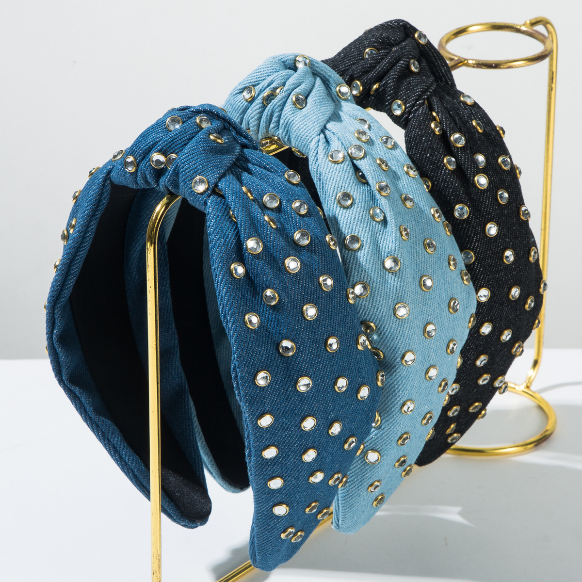 Wholesale Korean-style Fashion Denim Fabric Knot High Cranial Top Headband Women's Simple Diamond-encrusted All-match Elegant Hair Aessories Hair Clip