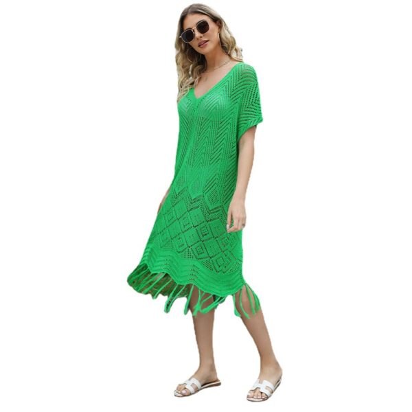 Wholesale 2024 Summer European and American New Cross-Border Women's Clothing Amazon Tassel Cut Out Knitwear Loose Large Size Beach Cover-Up