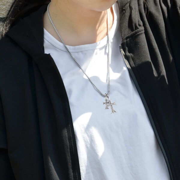 Wholesale European and American Full Diamond Double Cross Necklace Personality Retro Trendy Cold Style Personality Chain Niche Cool Fashion Jewelry