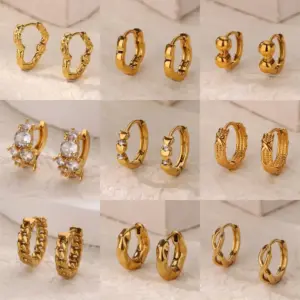 Copper Geometric Heart Shape Electroplating Zircon 18K Real Gold Plated Simple Style Earrings